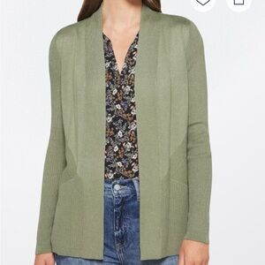 Green Open-Front Cardigan Sweater Lightweight Knit